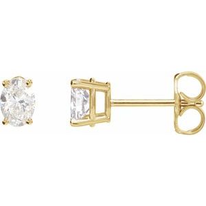 14K Yellow Gold Oval Si2-Si3, Ghi Natural Diamond Friction Backs Included 4-Prong Light Wire Basket Earring