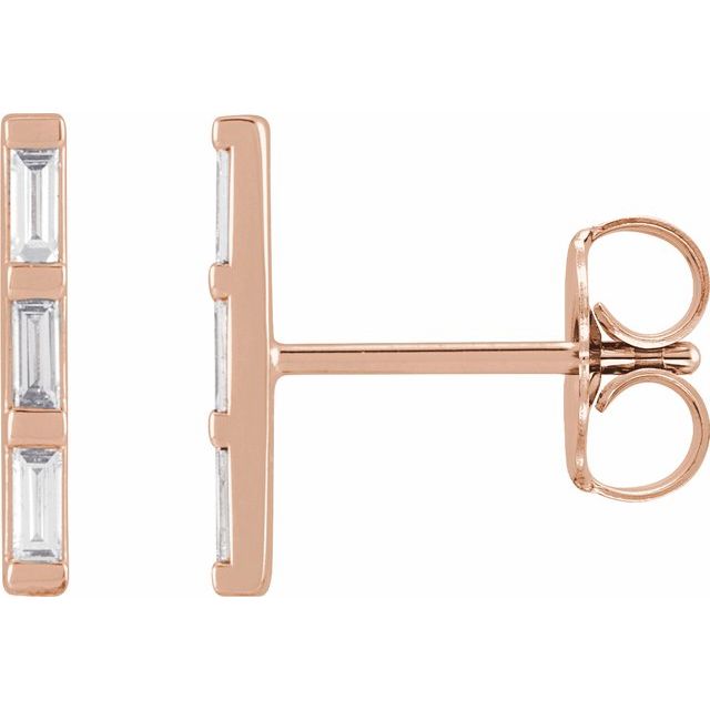 14K Rose Gold 3-Stone 2.5 X 1Mm Si2-Si3, Ghi Polished 1/8 Ctw Natural Diamond Bar Earrings
