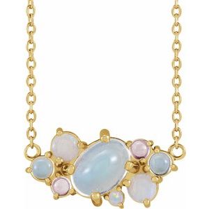 14K Yellow Gold Oval 7 X 5 Mm  Natural Rainbow Moonstone Scattered Cabochon Necklace, Length: 18 In