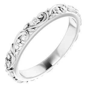 Platinum 2.5 Mm Polished Floral-Inspired Band Size 4