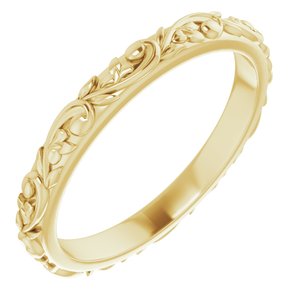 14K Yellow Gold 2.5 Mm Polished Floral-Inspired Band Size 7.5