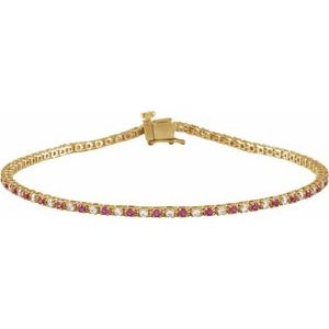 14K Yellow Gold Round 1.5Mm H+ I1 Natural Ruby And 5/8 Ctw Diamond Line Bracelet, Length: 7.25 In