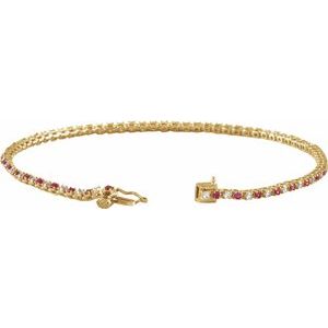 14K Yellow Gold Round 1.5Mm H+ I1 Natural Ruby And 5/8 Ctw Diamond Line Bracelet, Length: 7.25 In