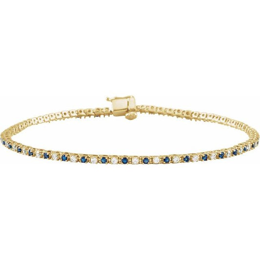 14K Yellow Or White Gold Round I1, H+ 7 1/4 In Polished Natural Blue Sapphire And 5/8 Ctw Diamond Bracelet
