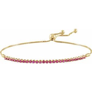 14K Yellow Gold Round 1.7 Mm  Natural Ruby Adjustable Bolo Bracelet, Length: 9.5 In