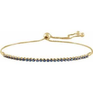 14K Yellow Gold Round 1.7 Mm  Natural Blue Sapphire Adjustable Bolo Bracelet, Length: 9.5 In
