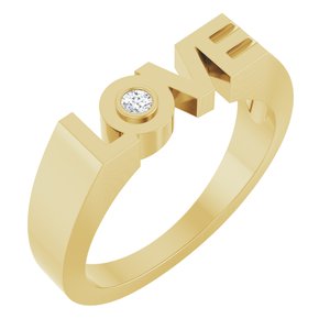 14K Yellow Gold Round 2 Mm .03 Ct Diamond Accented Love Ring Size 7