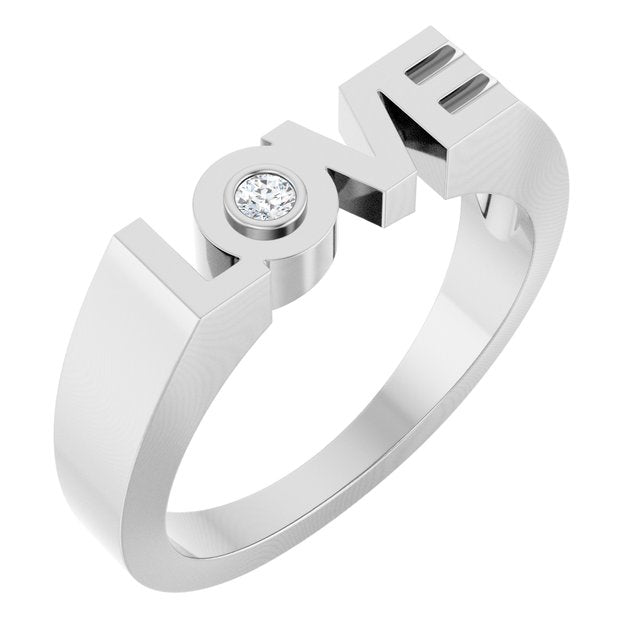 14K White Gold Round 2 Mm Polished .03 Ct Diamond Accented Love Ring, Size 7