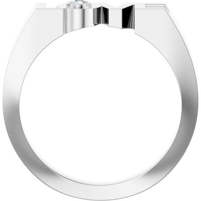 14K White Gold Round 2 Mm Polished .03 Ct Diamond Accented Love Ring, Size 7