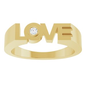 14K Yellow Gold Round 2 Mm .03 Ct Diamond Accented Love Ring Size 7