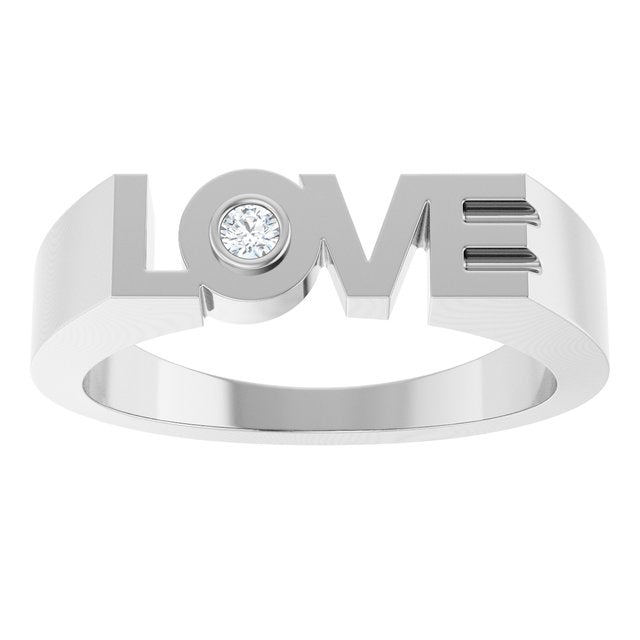 14K White Gold Round 2 Mm Polished .03 Ct Diamond Accented Love Ring, Size 7