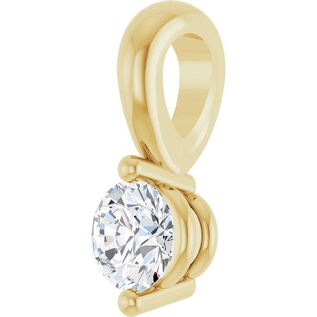 14K Yellow Gold Round 3Mm I1, G-H Polished 1/10 Ct Natural Diamond 2-Prong Solitaire Basket Pendant