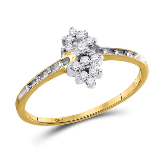 10K Yellow Gold Womens Round Prong-set Diamond Small Cluster Ring 1/8 Cttw, Womens Size: 5-10