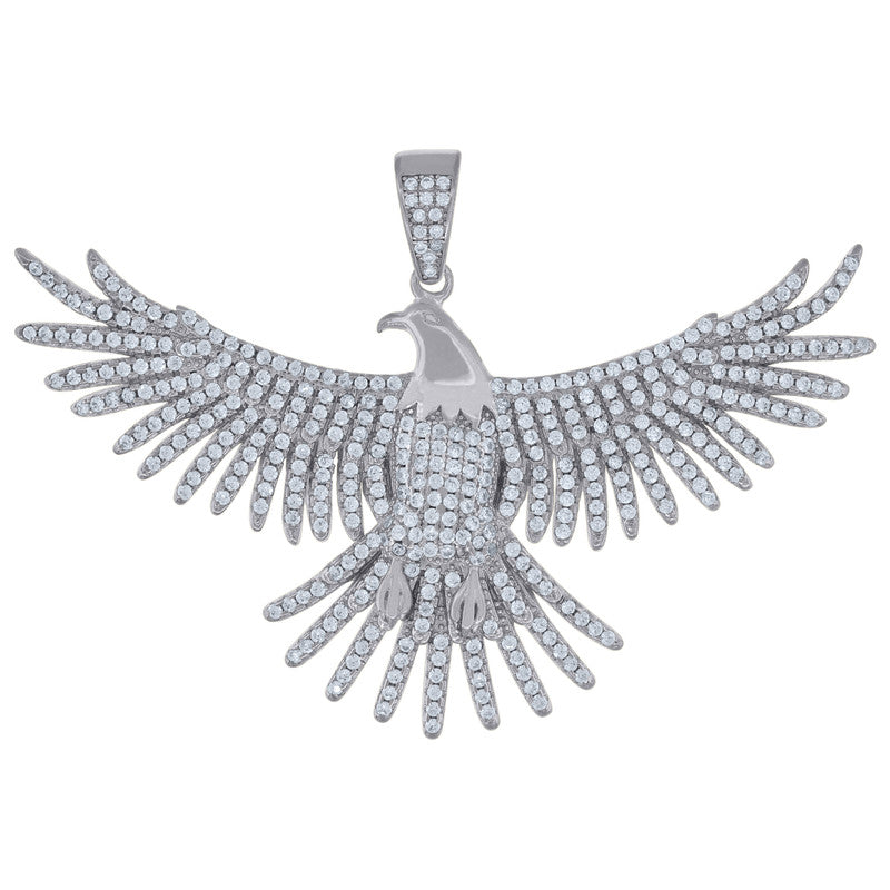 925 Sterling Silver Mens Cubic-Zirconia Eagle Birds Wildlife Charm Pendant