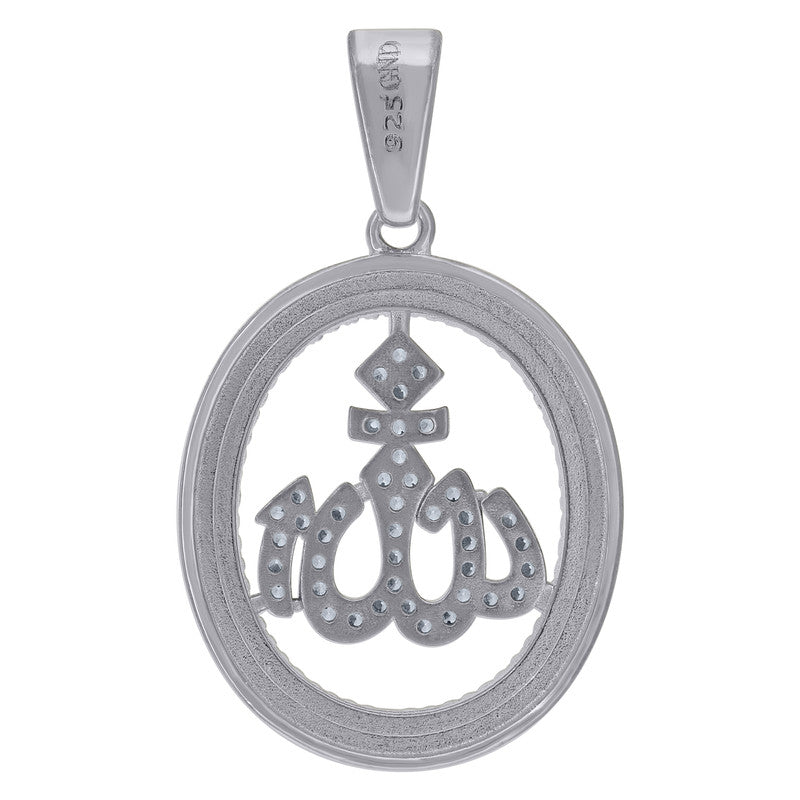 925 Sterling Silver Unisex Cubic Zirconia Religious Allah Charm Pendant