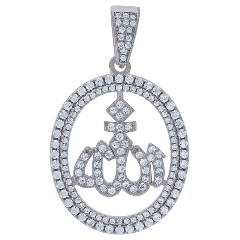 925 Sterling Silver Unisex Cubic Zirconia Religious Allah Charm Pendant