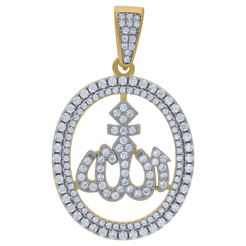 925 Sterling Silver Unisex Cubic Zirconia Religious Allah Charm Pendant