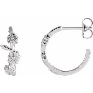 Sterling Silver 15 X 15 Mm Pair Friction Back Included Polished Floral Hoop Earrings