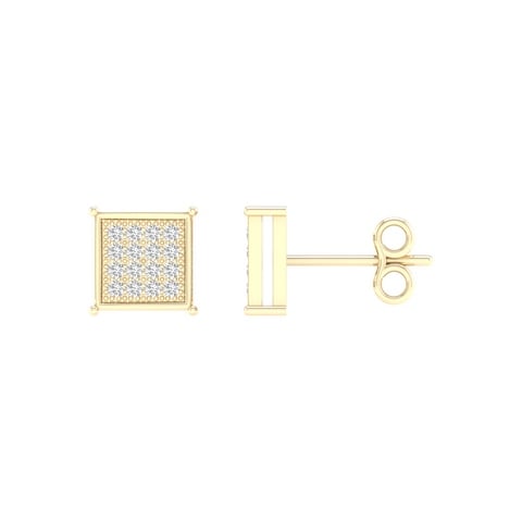 10K Yellow or White Gold Diamond Micropave  Square Earrings
