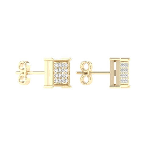 10K Yellow or White Gold Diamond Micropave  Square Earrings