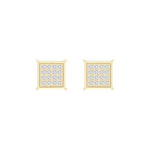 10K Yellow or White Gold Diamond Micropave  Square Earrings