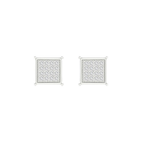 10K Yellow or White Gold Diamond Micropave  Square Earrings