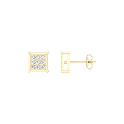 10K Yellow or White Gold 0.05 Cttw Diamond Micropave Square Earrings