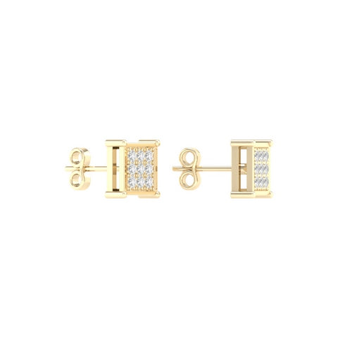 10K Yellow or White Gold 0.05 Cttw Diamond Micropave Square Earrings