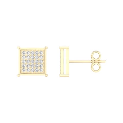 10K Yellow or White Gold 0.15 Cttw Diamond Micropave Square Earrings