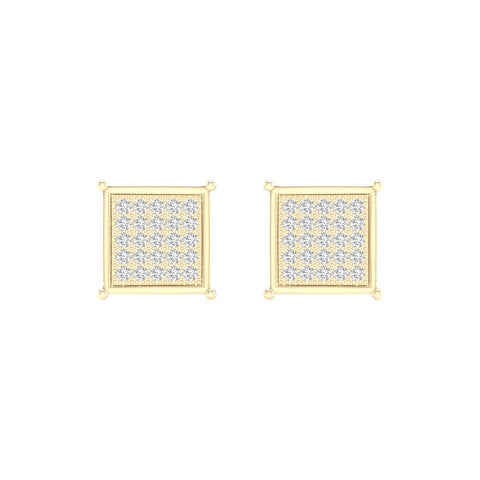 10K Yellow or White Gold 0.15 Cttw Diamond Micropave Square Earrings