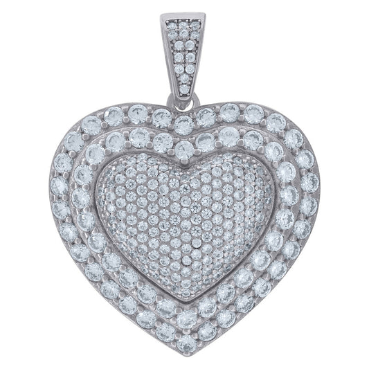 925 Sterling Silver Women Cubic-Zirconia Heart Charm Pendant