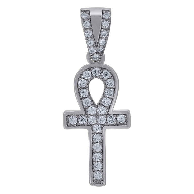 925 Sterling Silver Unisex Cz Ankh Cross Religious Charm Pendant