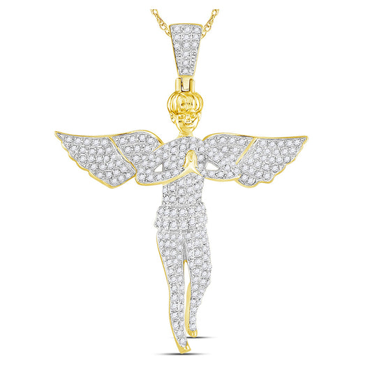 10K Yellow Gold Mens Round Diamond Angel Charm Pendant 1 Cttw, Length: 2 In, Width: 1.5 In