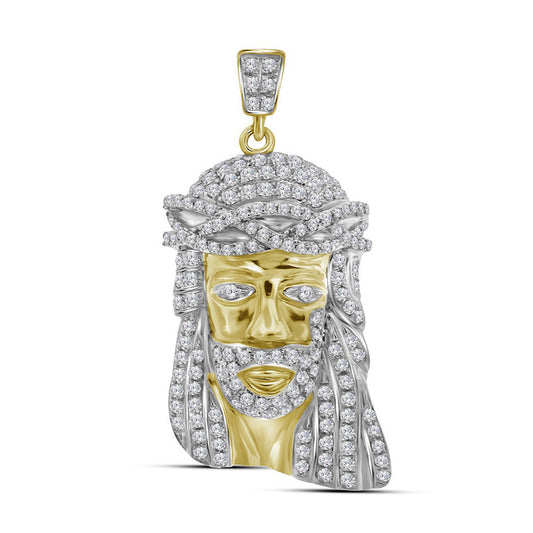 10K Yellow Gold Mens Round Diamond Jesus Face Charm Pendant 3/4 Cttw, Length: 1.3 In, Width: 0.69 In