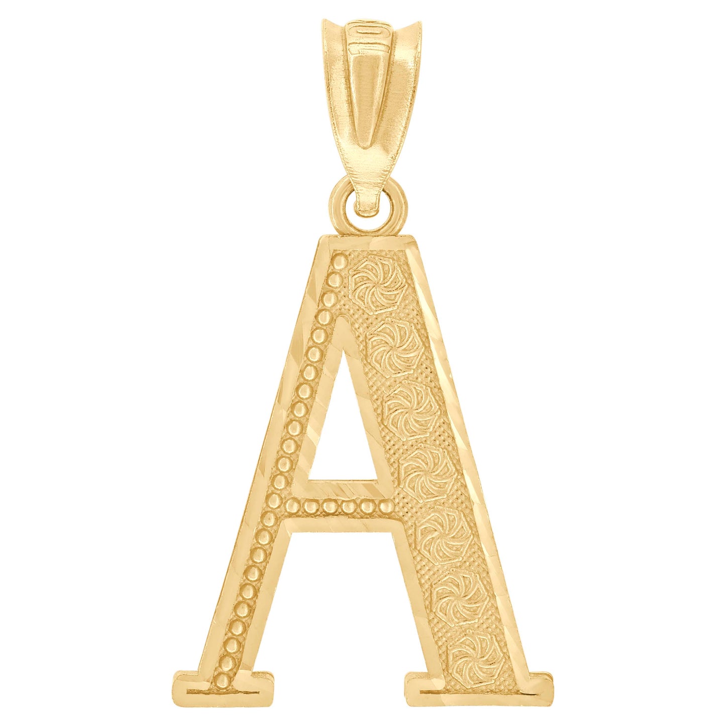 10K Yellow Gold Unisex Diamond-Cut Initial Letter Charm Pendant