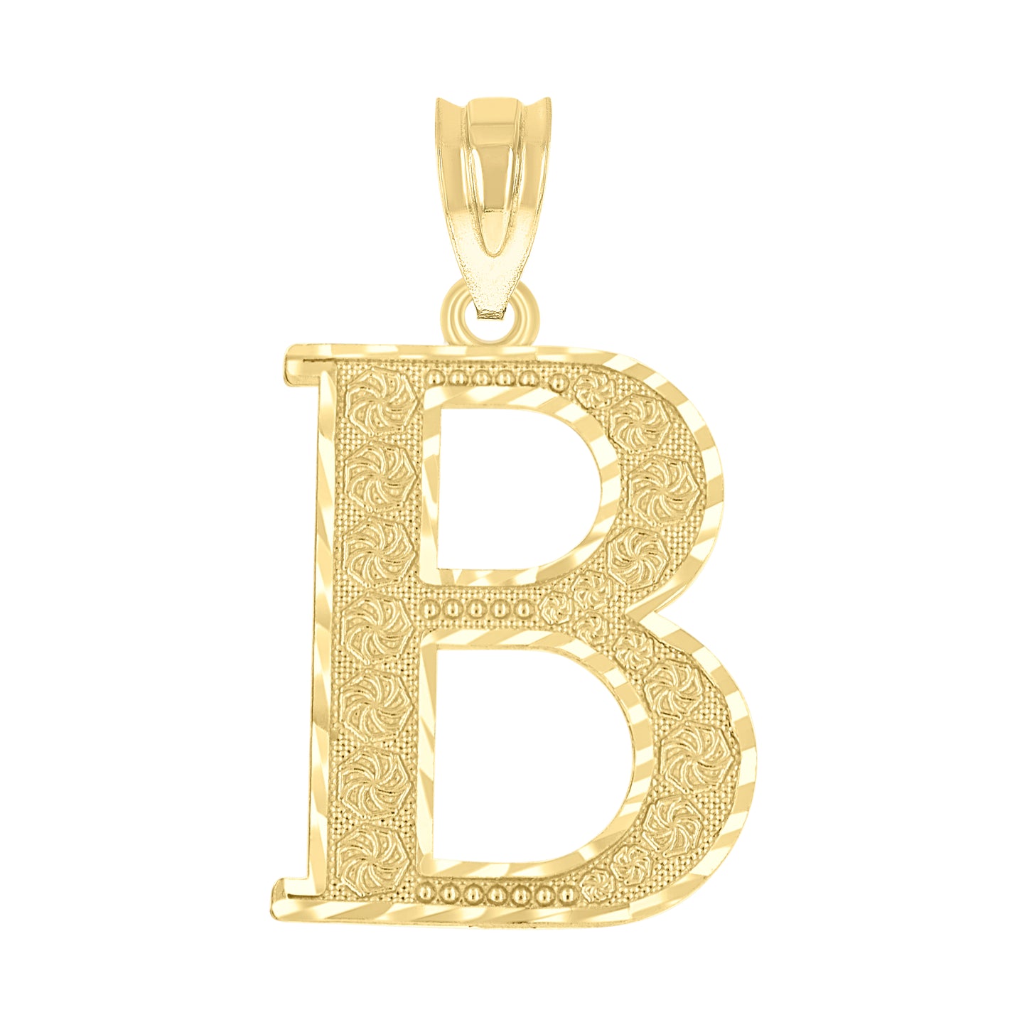 10K Yellow Gold Unisex Diamond-Cut Initial Letter Charm Pendant