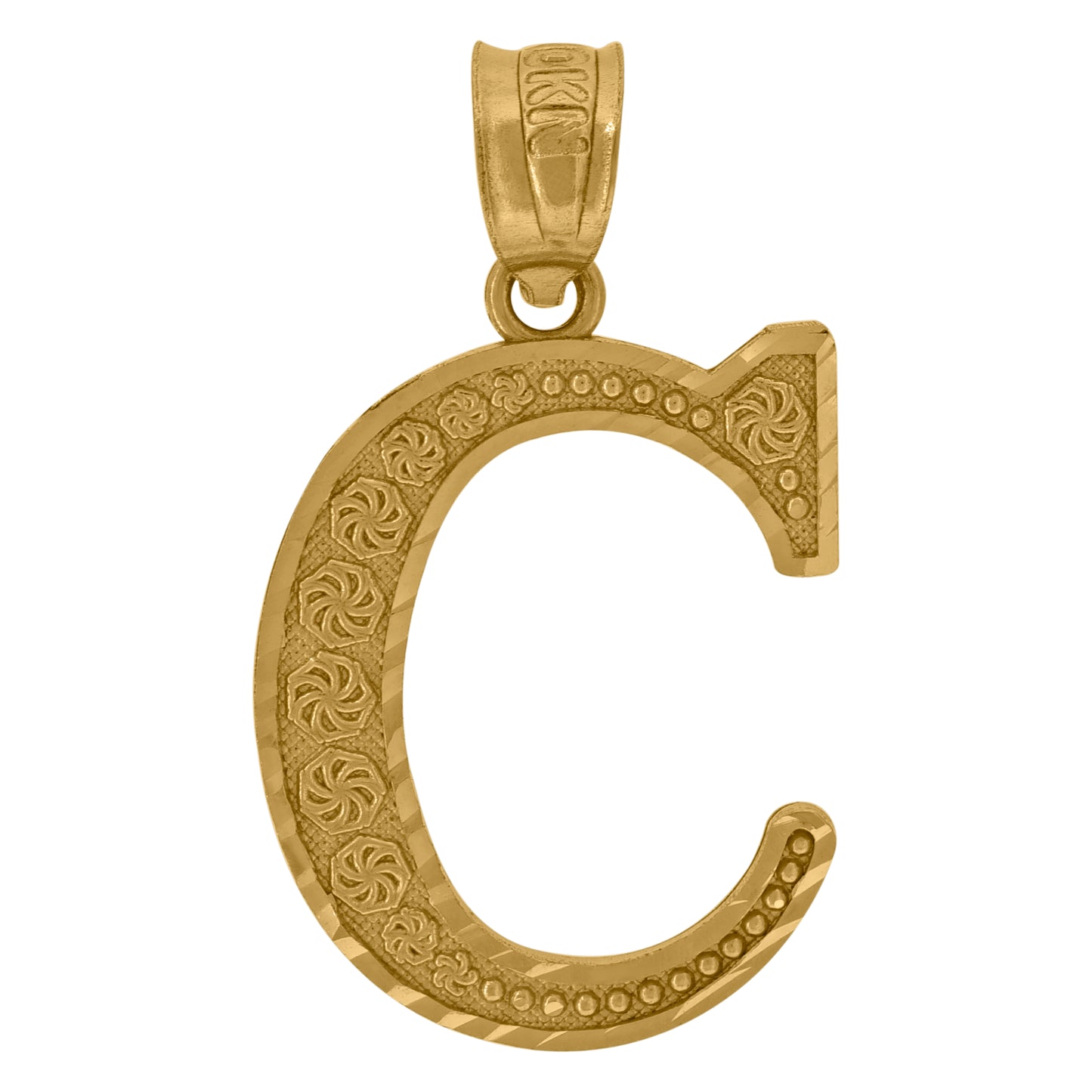 10K Yellow Gold Unisex Diamond-Cut Initial Letter Charm Pendant