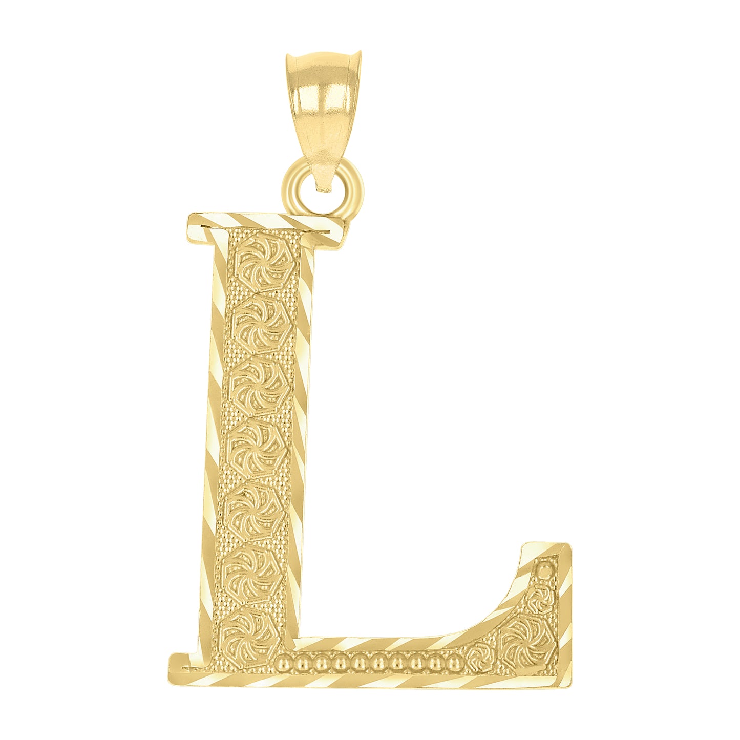 10K Yellow Gold Unisex Diamond-Cut Initial Letter Charm Pendant