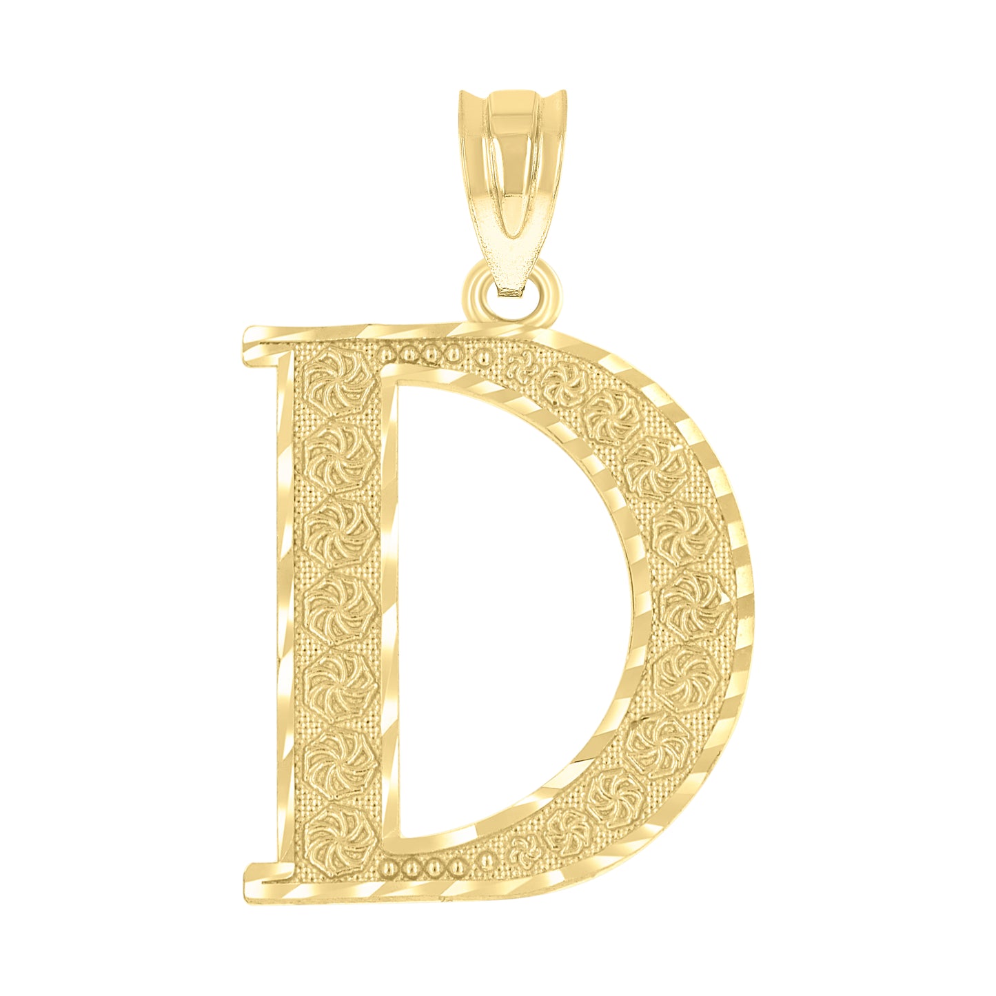 10K Yellow Gold Unisex Diamond-Cut Initial Letter Charm Pendant