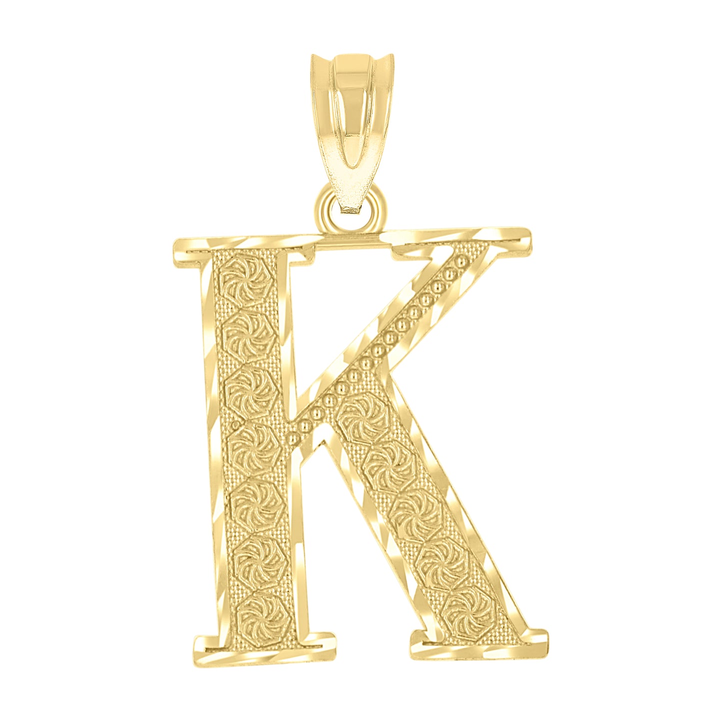 10K Yellow Gold Unisex Diamond-Cut Initial Letter Charm Pendant