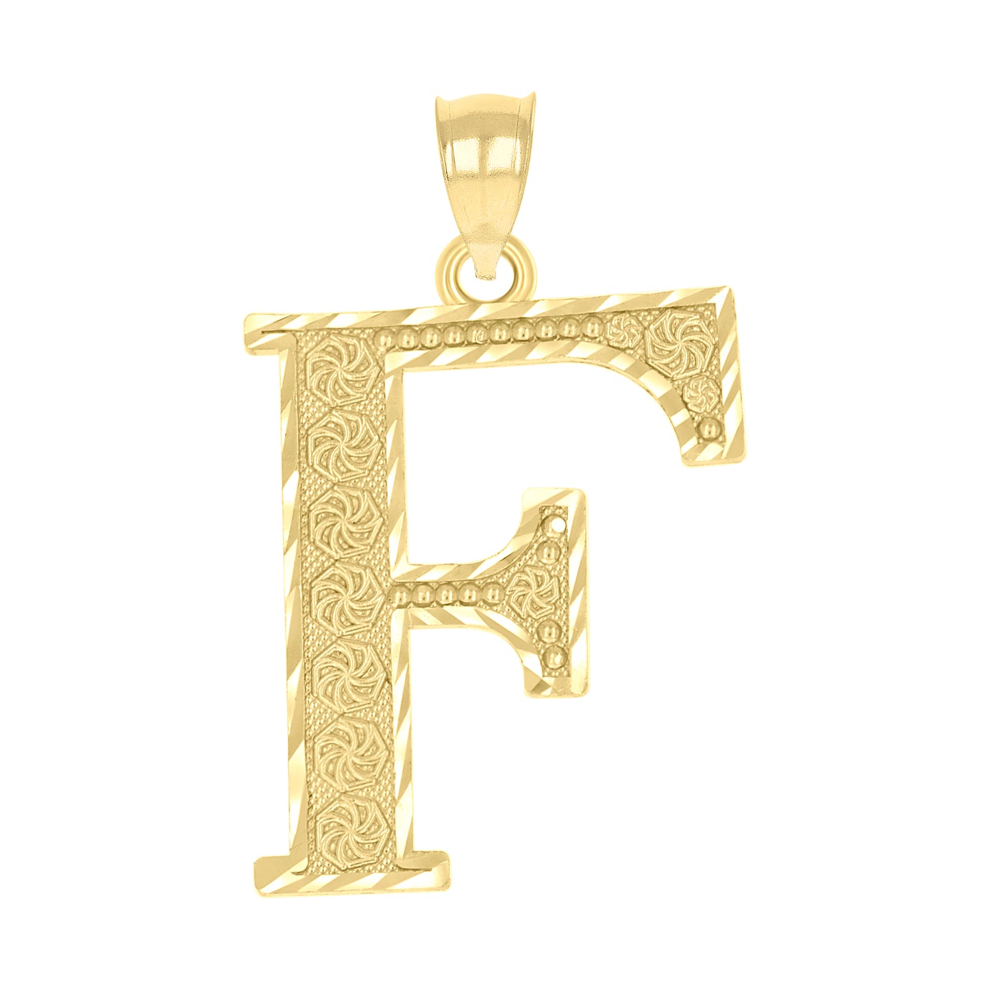 10K Yellow Gold Unisex Diamond-Cut Initial Letter Charm Pendant