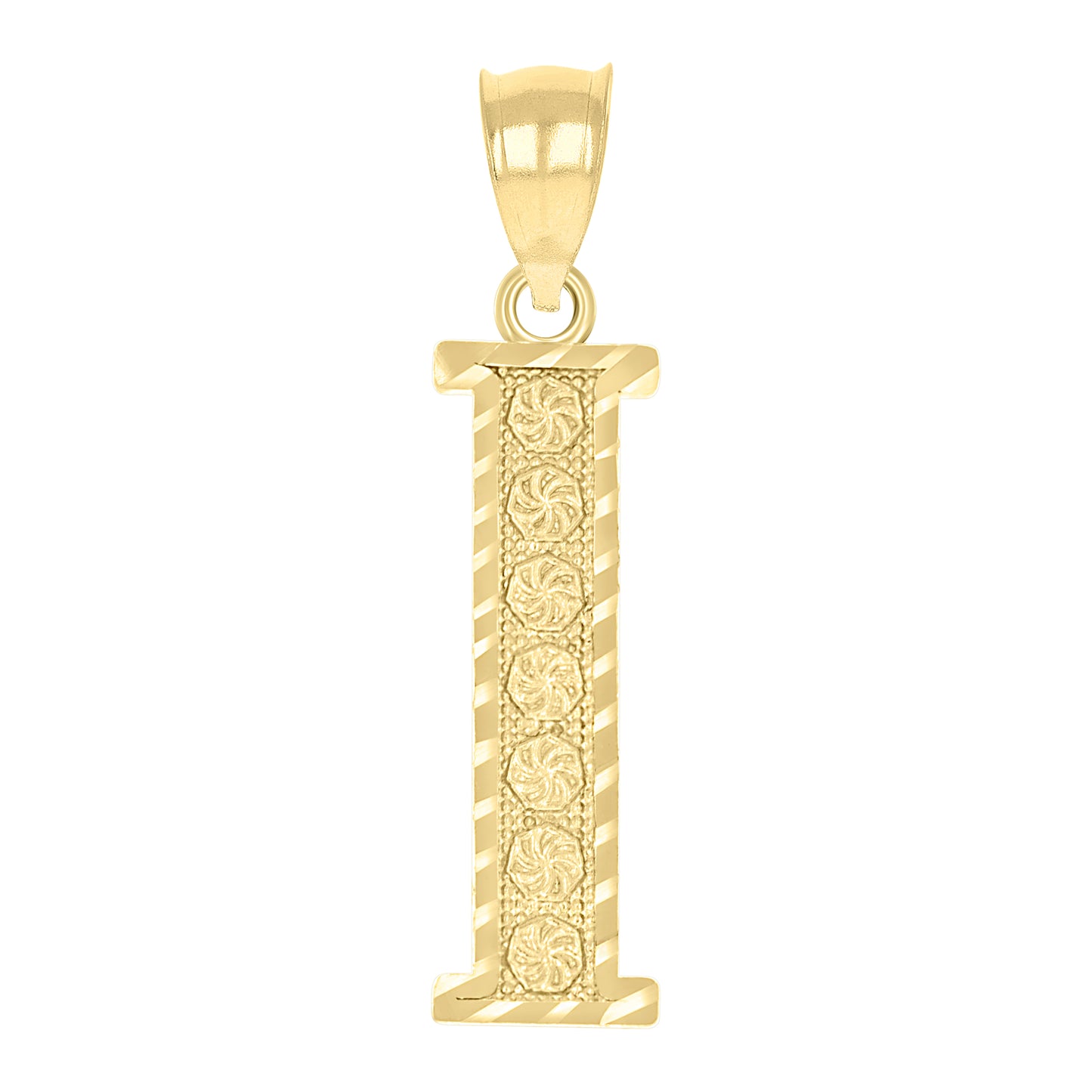 10K Yellow Gold Unisex Diamond-Cut Initial Letter Charm Pendant