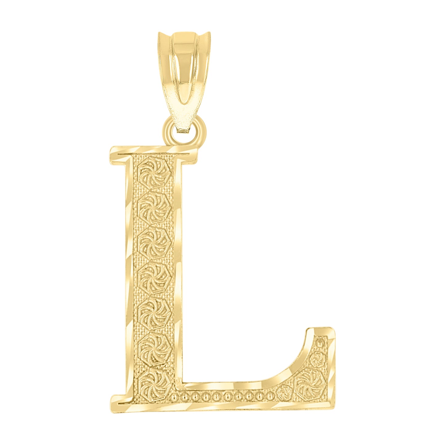 10K Yellow Gold Unisex Diamond-Cut Initial Letter Charm Pendant