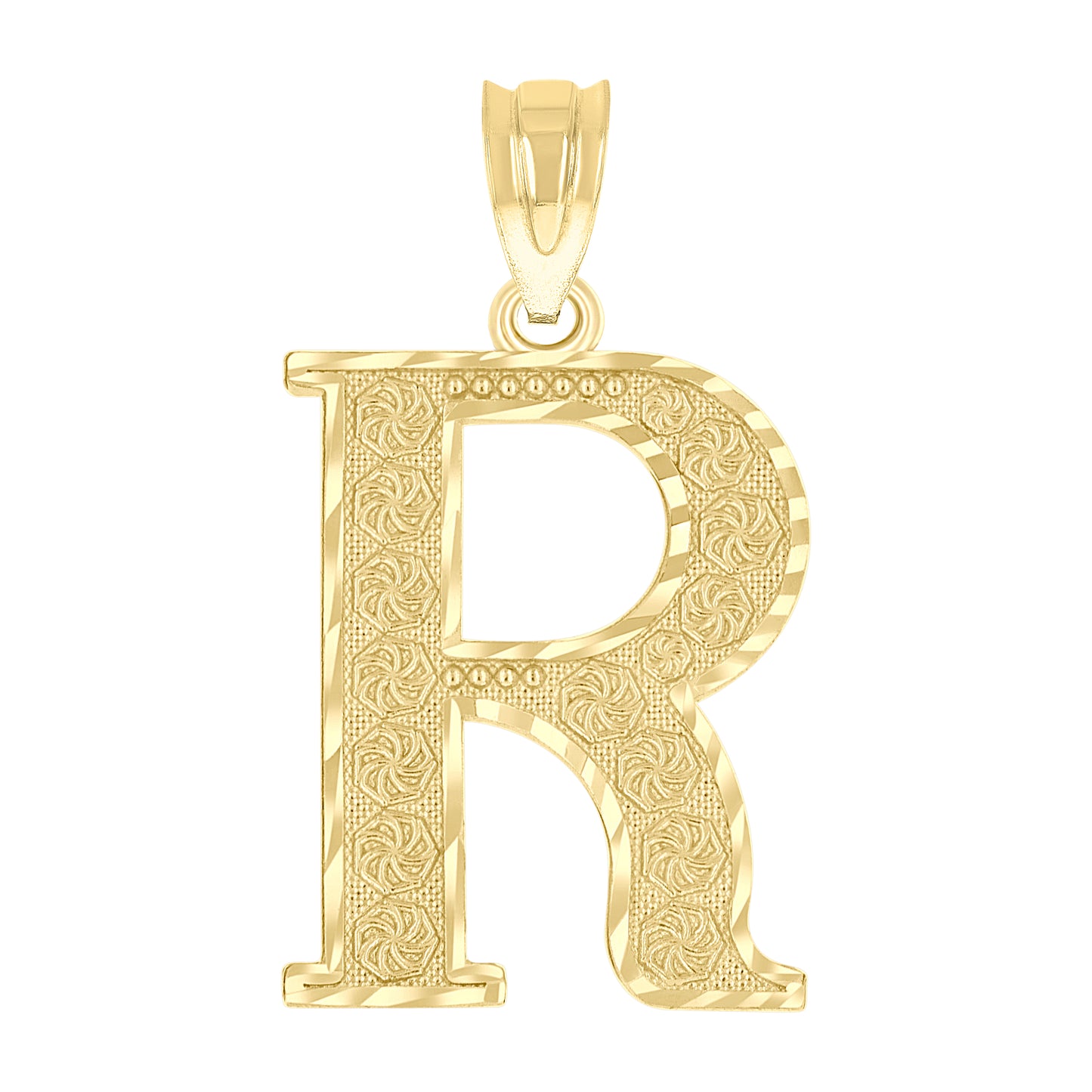 10K Yellow Gold Unisex Diamond-Cut Initial Letter Charm Pendant