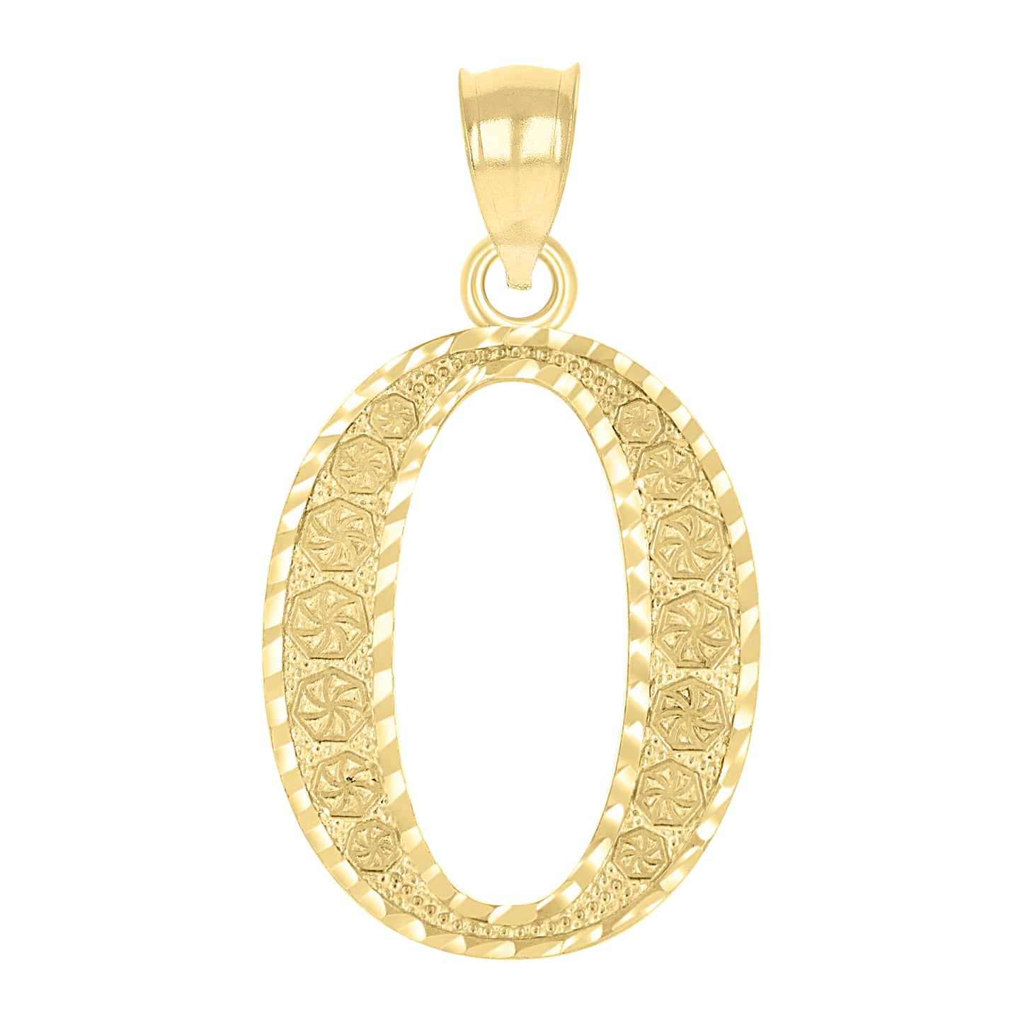10K Yellow Gold Unisex Diamond-Cut Initial Letter Charm Pendant