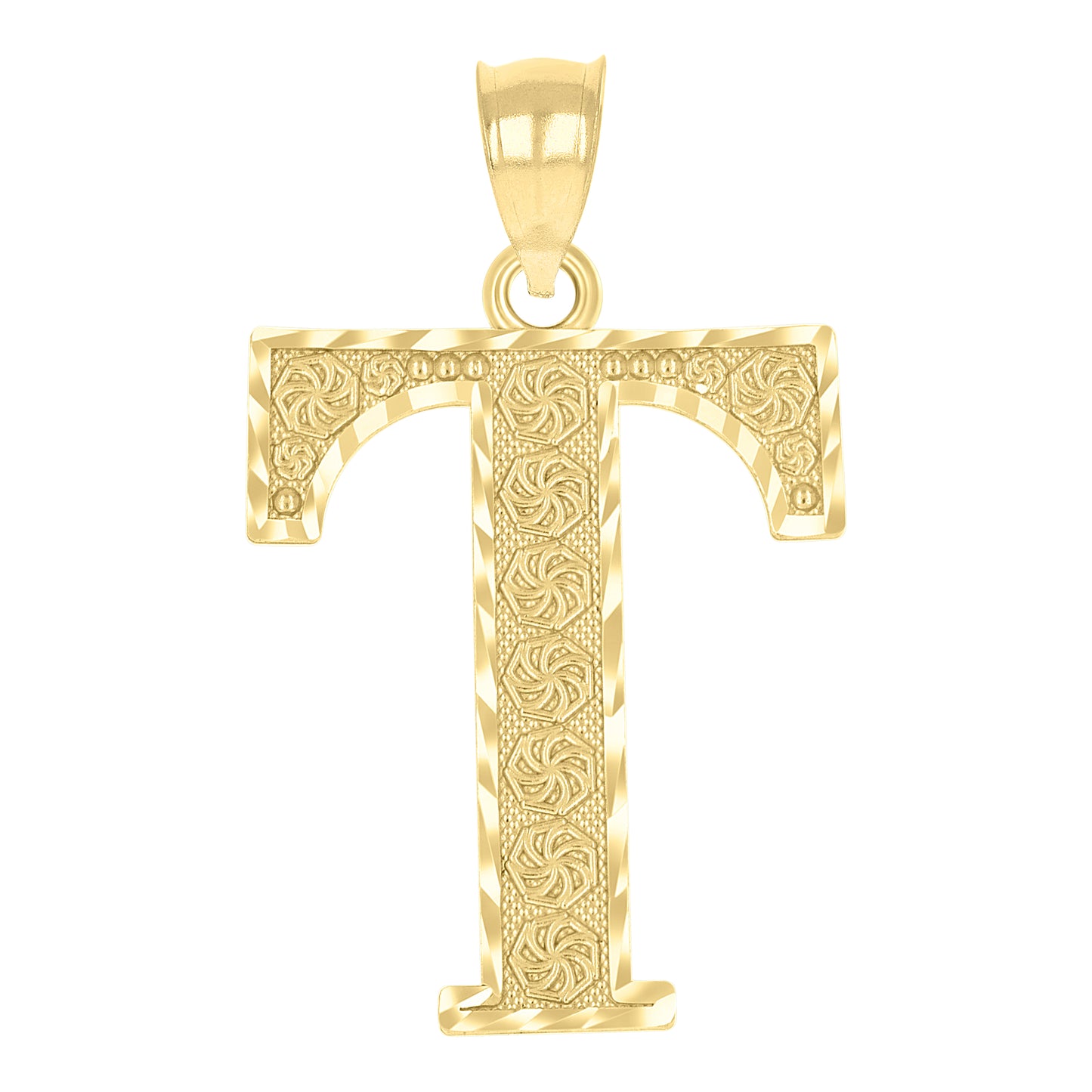 10K Yellow Gold Unisex Diamond-Cut Initial Letter Charm Pendant