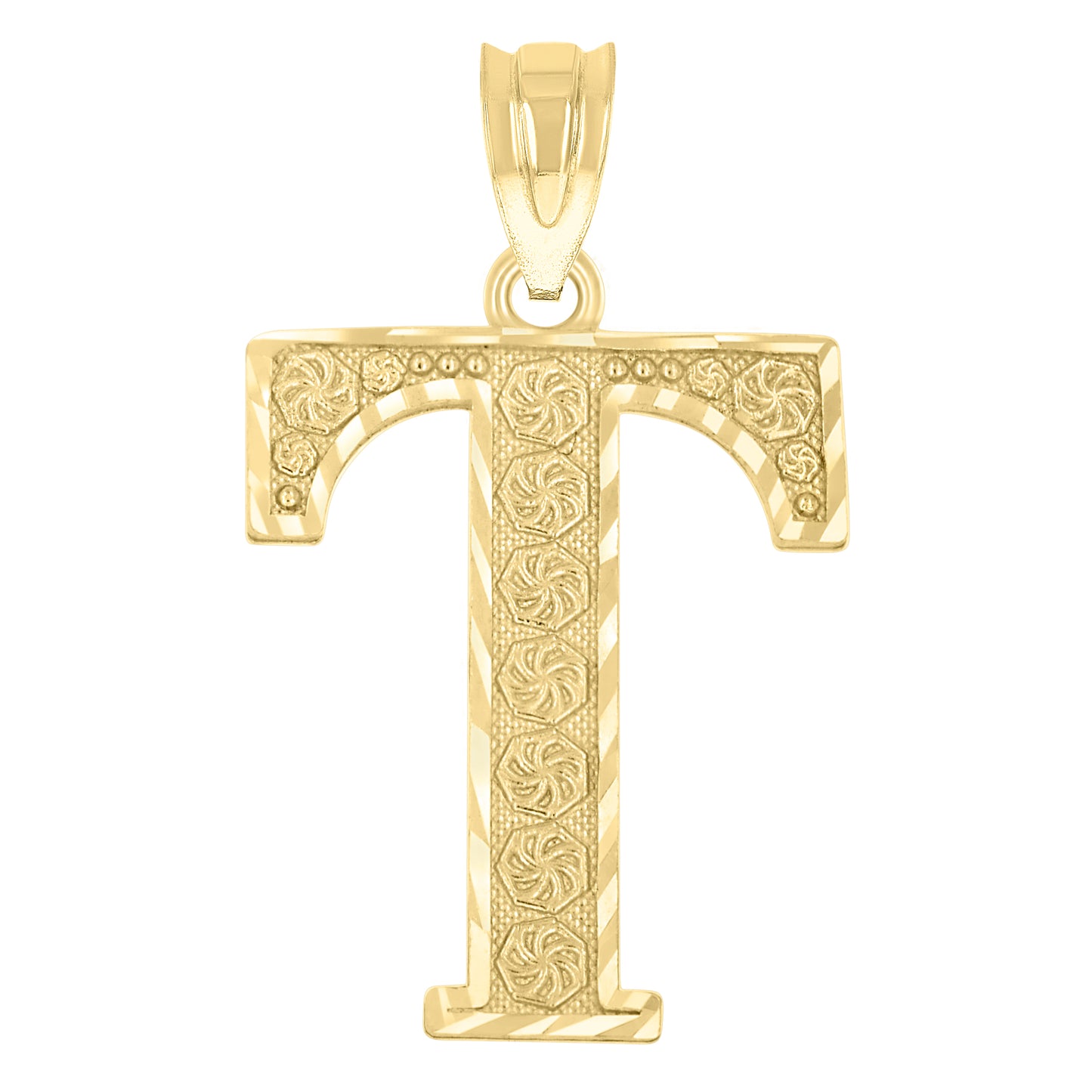 10K Yellow Gold Unisex Diamond-Cut Initial Letter Charm Pendant
