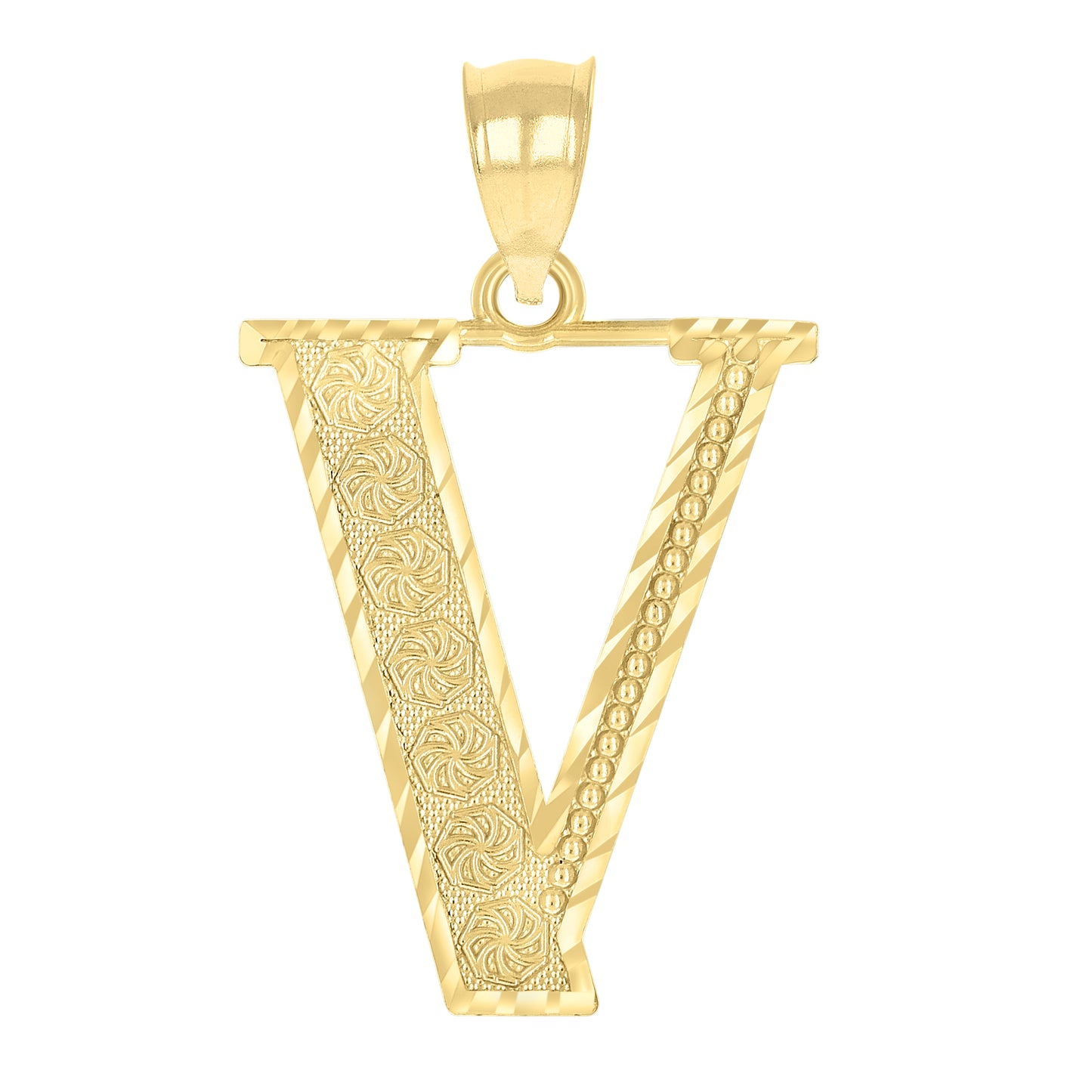 10K Yellow Gold Unisex Diamond-Cut Initial Letter Charm Pendant