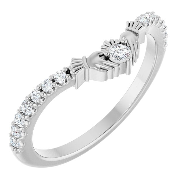 14K Yellow Or White Gold Round 2 Mm Polished 1/5 Ctw Lab Grown Diamond Claddagh Contour Band, Size 7