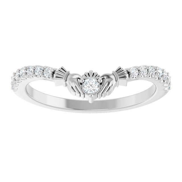 14K Yellow Or White Gold Round 2 Mm Polished 1/5 Ctw Lab Grown Diamond Claddagh Contour Band, Size 7